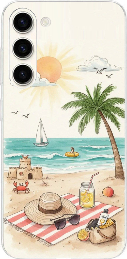Samsung Galaxy S25 PLUS Uyumlu Sulu Boya Sahil ve Deniz Manzaralı Baskılı Silikon Kılıf