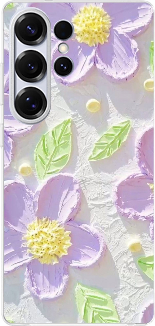Samsung Galaxy S25 ULTRA Uyumlu Mor Papatyalar Sulu Boya Baskılı Silikon Kılıf