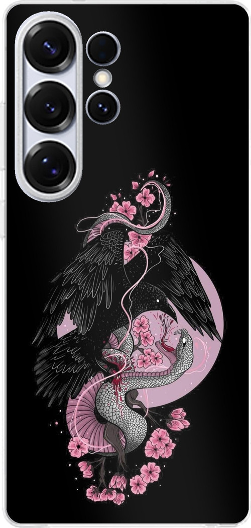 Samsung Galaxy S25 ULTRA Uyumlu Pembe Siyah Yılan Baskılı Silikon Kılıf