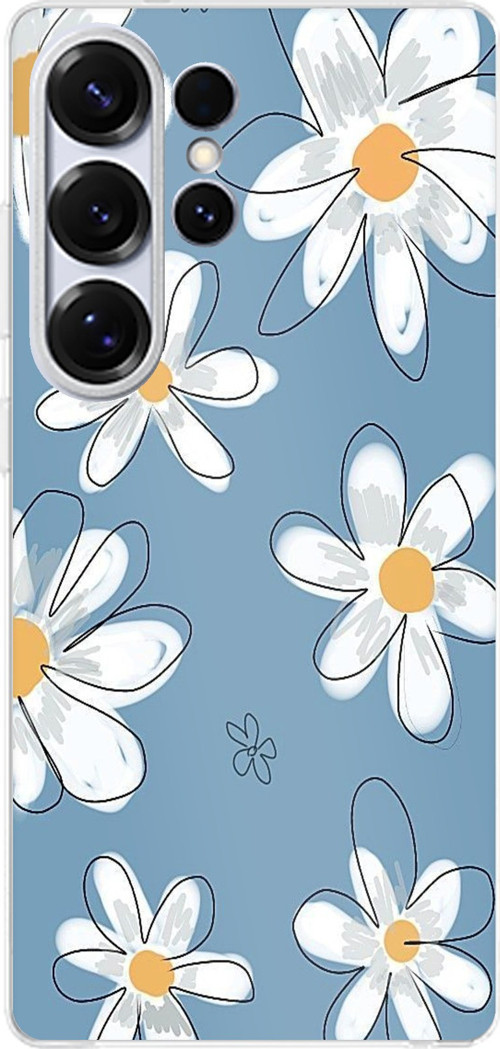 Samsung Galaxy S25 ULTRA Uyumlu Mavi Papatya Bahçesi Baskılı Silikon Kılıf