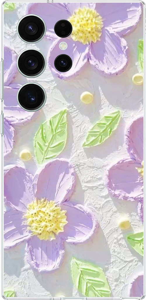 Samsung Galaxy S26 Ultra Uyumlu Mor Papatyalar Sulu Boya Baskılı Silikon Kılıf