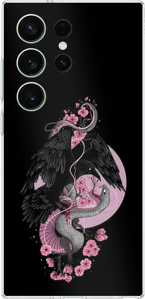 Samsung Galaxy S26 Ultra Uyumlu Pembe Siyah Yılan Baskılı Silikon Kılıf