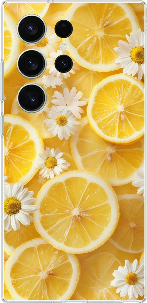 Samsung Galaxy S26 Ultra Uyumlu Limon Dilimleri ve Papatya Desenli Baskılı Silikon Kılıf
