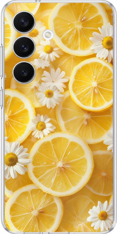 Samsung Galaxy S26 Uyumlu Limon Dilimleri ve Papatya Desenli Baskılı Silikon Kılıf
