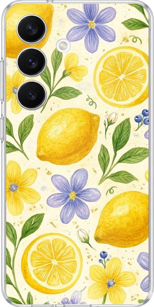 Samsung Galaxy S26 Uyumlu Sulu Boya Limon ve Çiçek Desenli Baskılı Silikon Kılıf