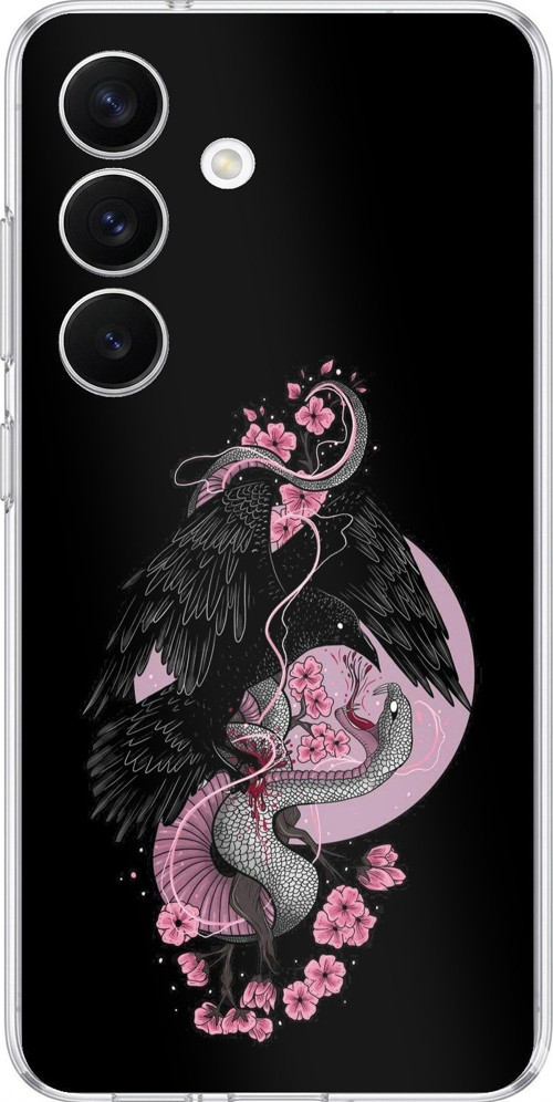 Samsung Galaxy S26 Uyumlu Pembe Siyah Yılan Baskılı Silikon Kılıf