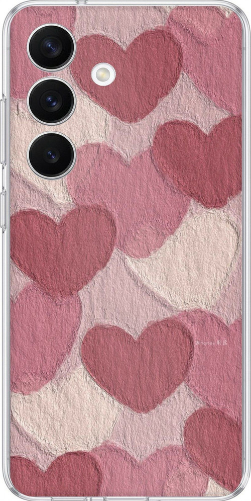 Samsung Galaxy S26 Uyumlu Pastel Gül Kurusu ve Pembe Kalpli Baskılı Silikon Kılıf
