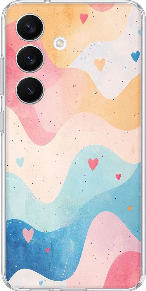 Samsung Galaxy S26 Uyumlu Pastel Renkli Dalgalı ve Kalp Baskılı Silikon Kılıf