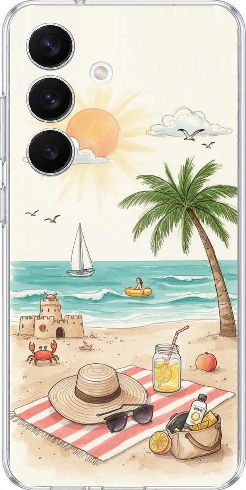 Samsung Galaxy S26 Uyumlu Sulu Boya Sahil ve Deniz Manzaralı Baskılı Silikon Kılıf