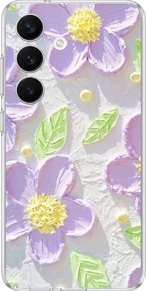 Samsung Galaxy S26 Uyumlu Mor Papatyalar Sulu Boya Baskılı Silikon Kılıf