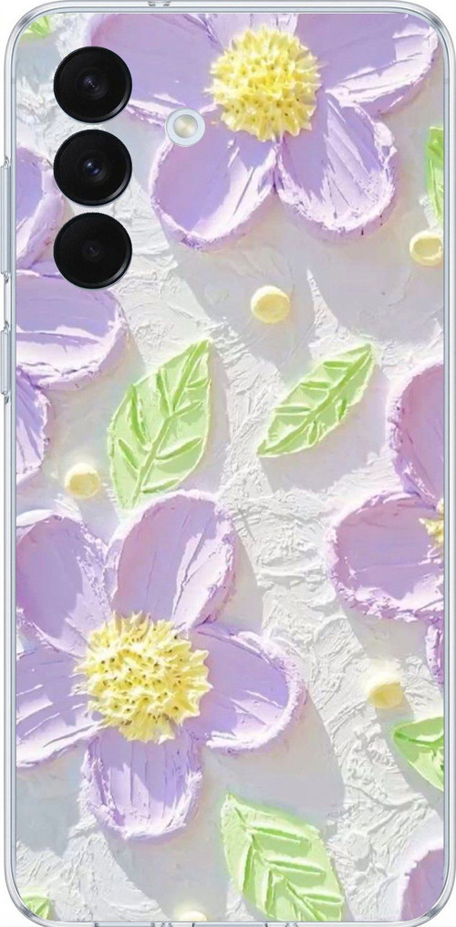 Samsung Galaxy S26+ PLUS Uyumlu Mor Papatyalar Sulu Boya Baskılı Silikon Kılıf