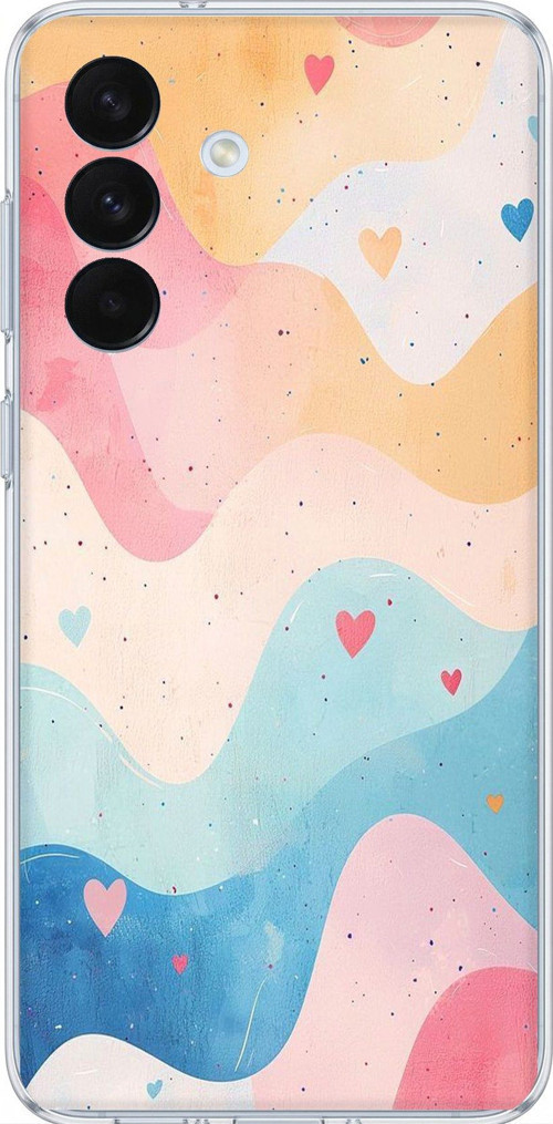 Samsung Galaxy S26+ PLUS Uyumlu Pastel Renkli Dalgalı ve Kalp Baskılı Silikon Kılıf