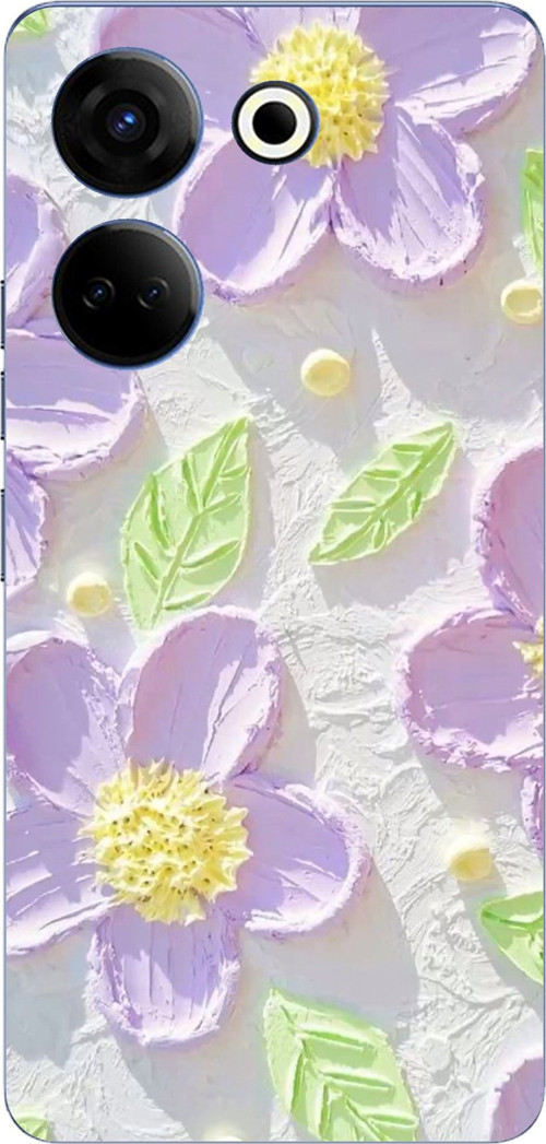 Tecno Camon 20-20 PRO Uyumlu Mor Papatyalar Sulu Boya Baskılı Silikon Kılıf