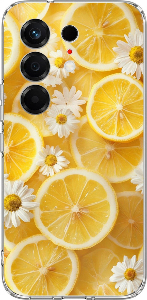 Tecno Camon 50 4G Uyumlu Limon Dilimleri ve Papatya Desenli Baskılı Silikon Kılıf