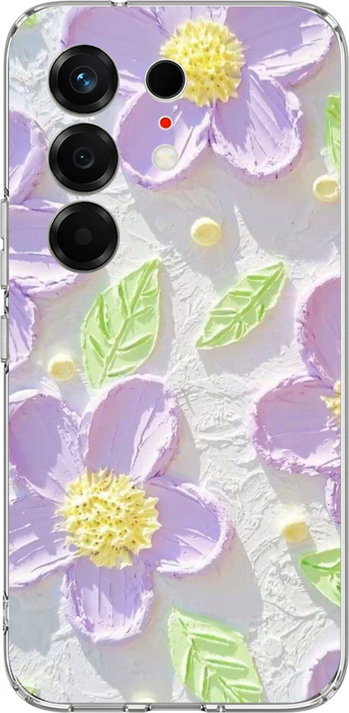 Tecno Camon 50 4G Uyumlu Mor Papatyalar Sulu Boya Baskılı Silikon Kılıf