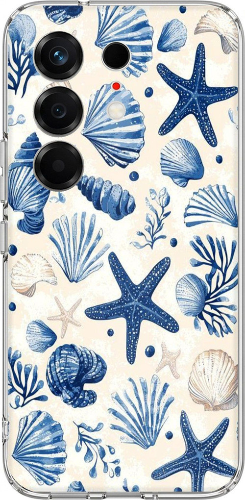 Tecno Camon 50 4G Uyumlu Mavi Deniz Kabuğu ve Yıldız Desenli Baskılı Silikon Kılıf