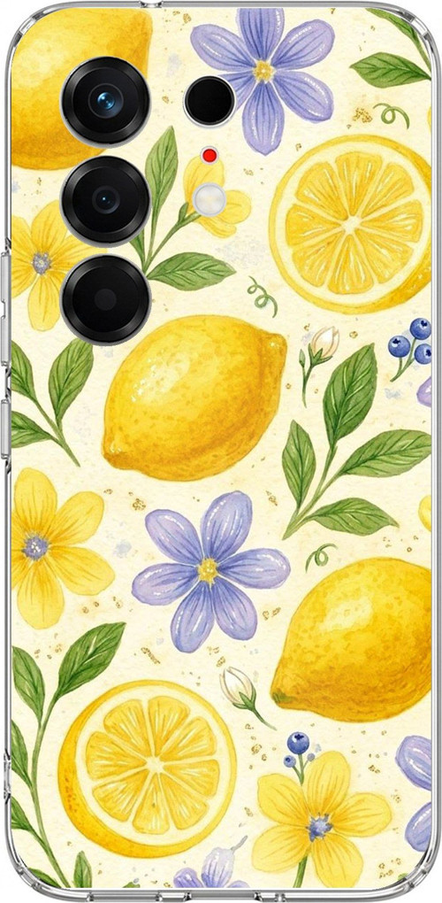 Tecno Camon 50 4G Uyumlu Sulu Boya Limon ve Çiçek Desenli Baskılı Silikon Kılıf