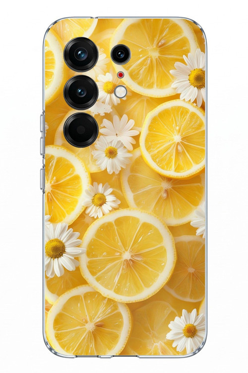Tecno Camon 50 PRO 4G Uyumlu Limon Dilimleri ve Papatya Desenli Baskılı Silikon Kılıf