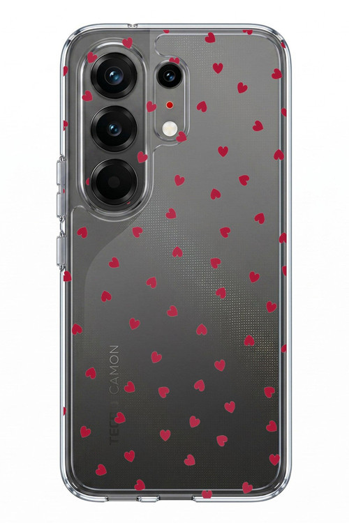 Tecno Camon 50 PRO 4G Uyumlu Kırmızı Kalpler Tasarımlı Baskılı Silikon Kılıf