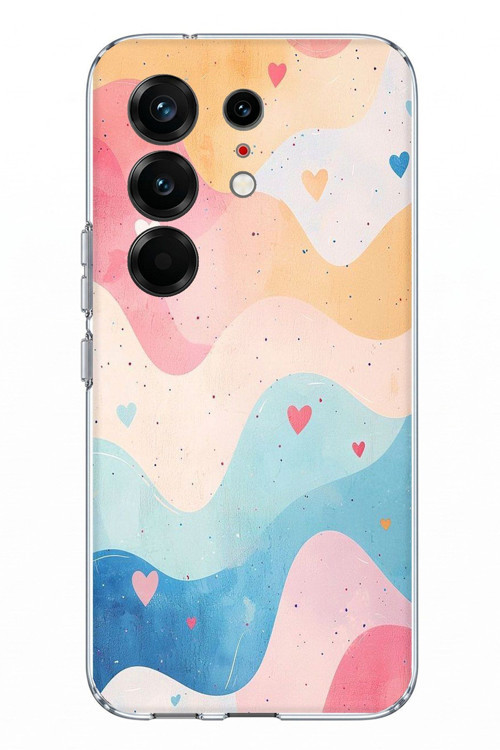 Tecno Camon 50 PRO 4G Uyumlu Pastel Renkli Dalgalı ve Kalp Baskılı Silikon Kılıf