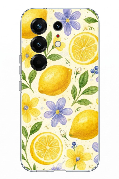 Tecno Camon 50 PRO 4G Uyumlu Sulu Boya Limon ve Çiçek Desenli Baskılı Silikon Kılıf