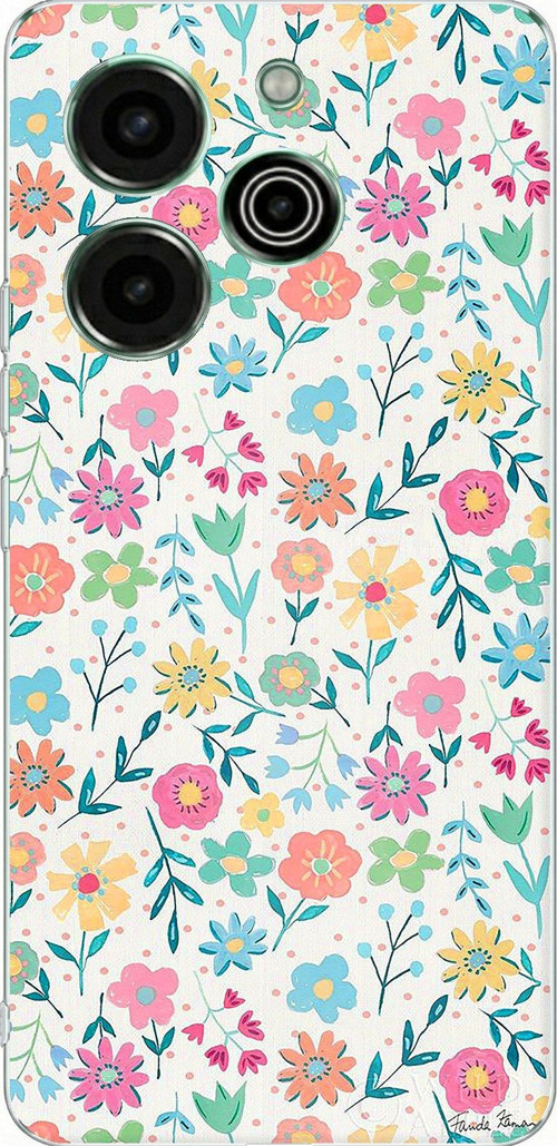 Tecno Pova 6 Pro Uyumlu Dekoratif Çiçekler Baskılı Silikon Kılıf