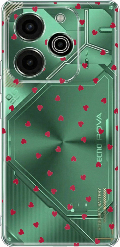 Tecno Pova 6 Pro Uyumlu Kırmızı Kalpler Tasarımlı Baskılı Silikon Kılıf