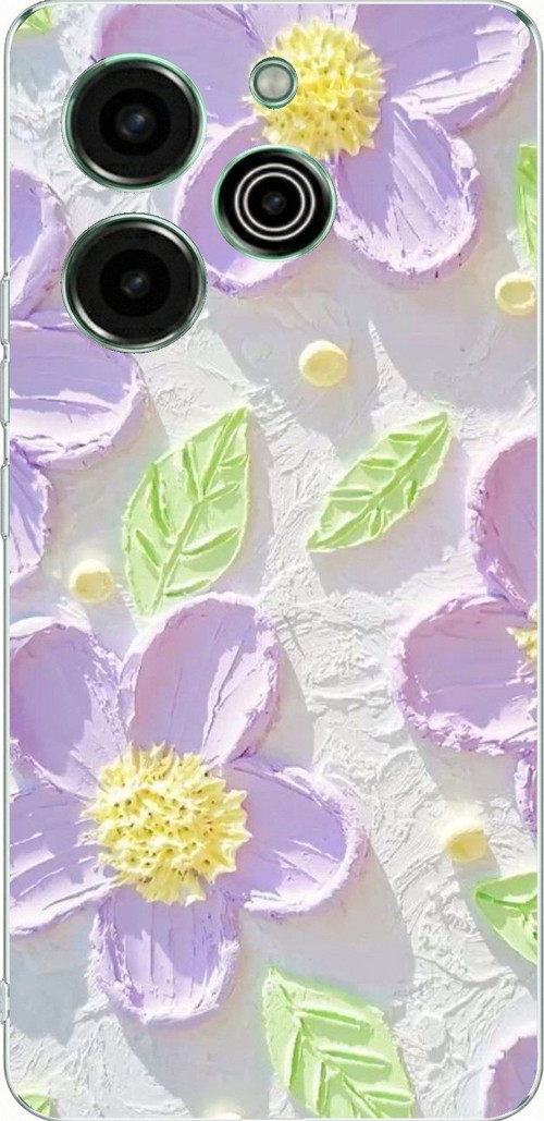 Tecno Pova 6 Pro Uyumlu Mor Papatyalar Sulu Boya Baskılı Silikon Kılıf