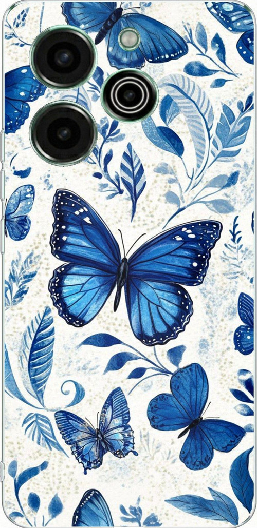 Tecno Pova 6 Pro Uyumlu Mavi Kelebekler Baskılı Silikon Kılıf