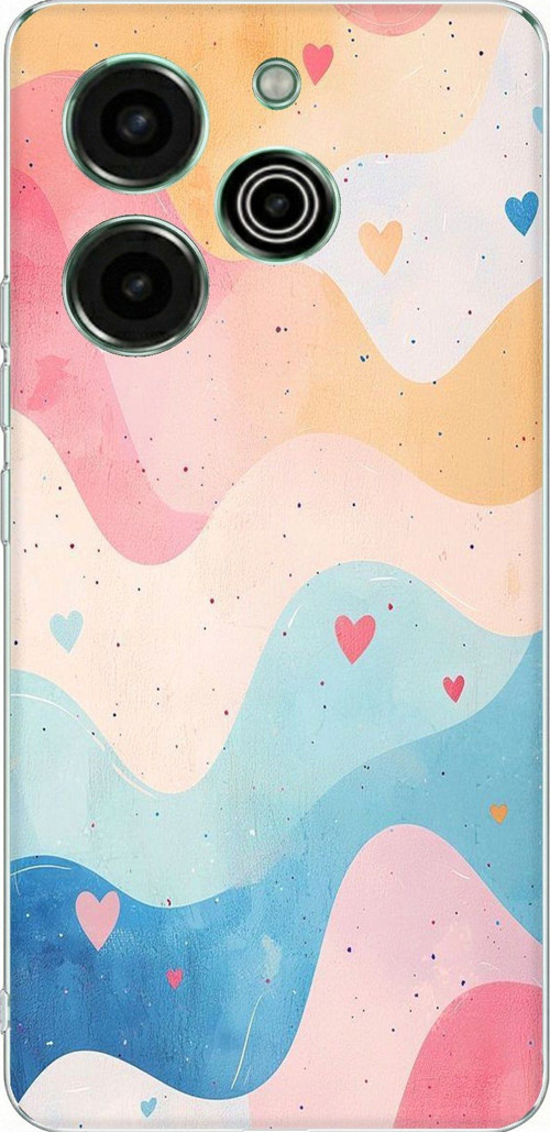 Tecno Pova 6 Pro Uyumlu Pastel Renkli Dalgalı ve Kalp Baskılı Silikon Kılıf