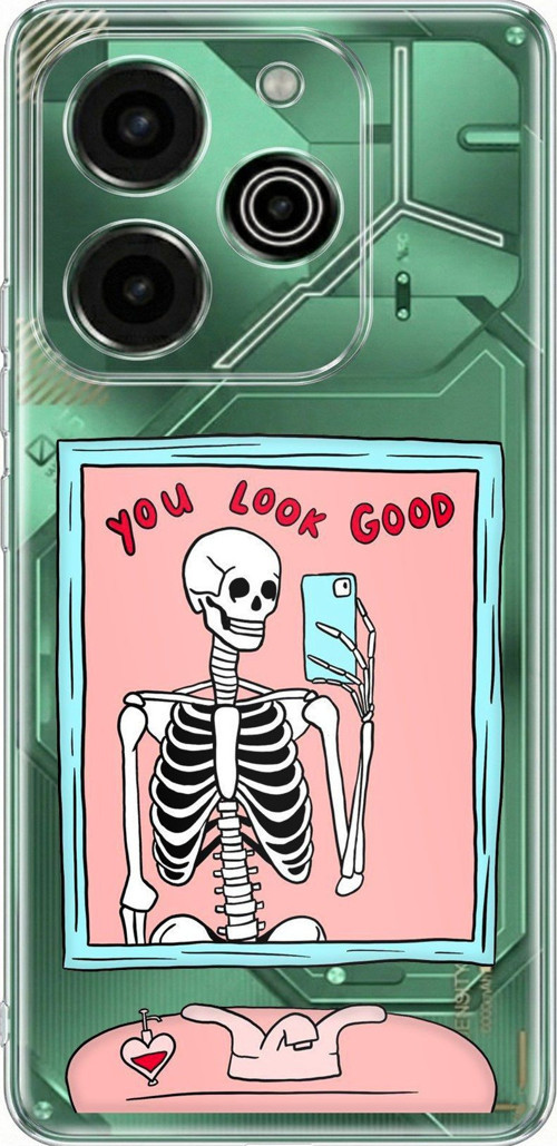 Tecno Pova 6 Pro Uyumlu You Look Good İskelet Tasarımlı Baskılı Silikon Kılıf