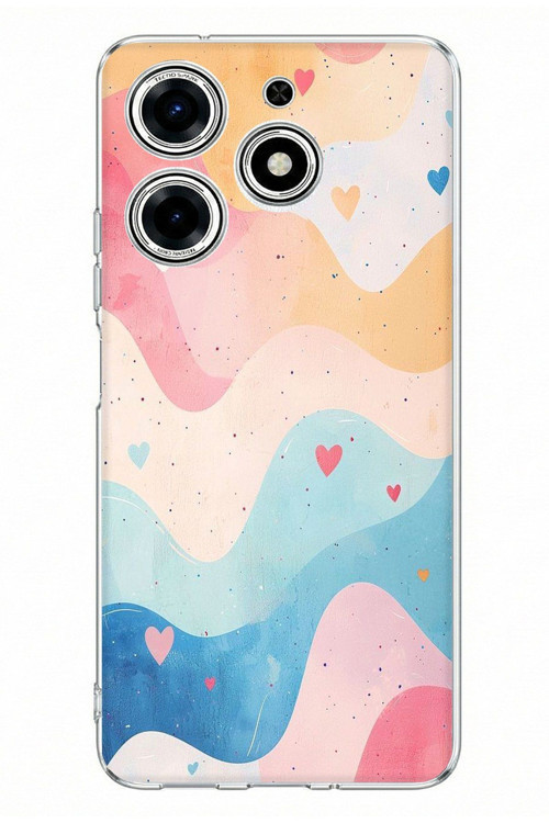 Tecno Spark 10 Pro Uyumlu Pastel Renkli Dalgalı ve Kalp Baskılı Silikon Kılıf
