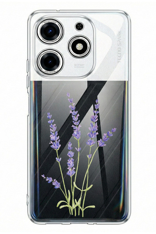 Tecno Spark 10 Pro Uyumlu Lavanta Çiçek Tasarımlı Baskılı Silikon Kılıf