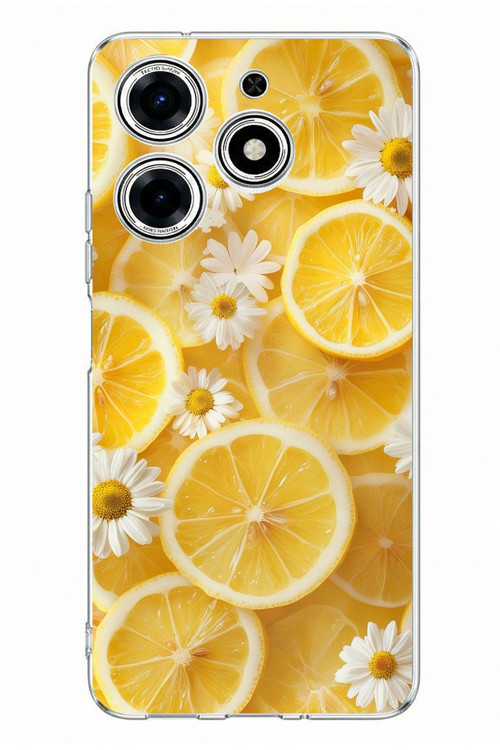 Tecno Spark 10 Pro Uyumlu Limon Dilimleri ve Papatya Desenli Baskılı Silikon Kılıf