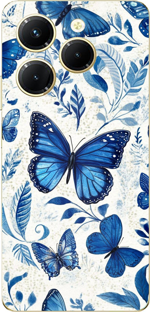Tecno Spark 20 PRO Uyumlu Mavi Kelebekler Baskılı Silikon Kılıf