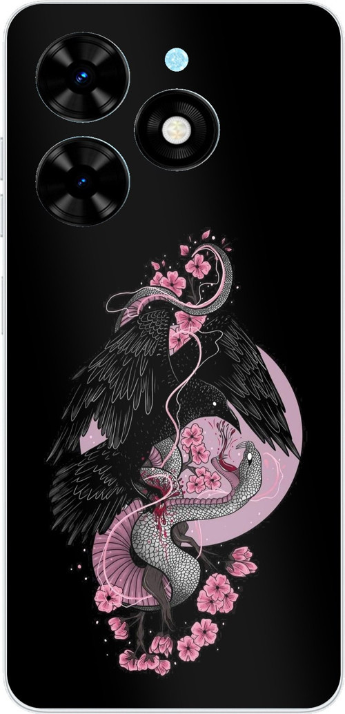 Tecno Spark 20-20C Uyumlu Pembe Siyah Yılan Baskılı Silikon Kılıf