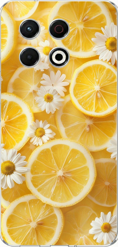Tecno Spark 30 Pro Uyumlu Limon Dilimleri ve Papatya Desenli Baskılı Silikon Kılıf