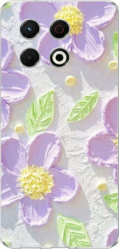 Tecno Spark 30 Pro Uyumlu Mor Papatyalar Sulu Boya Baskılı Silikon Kılıf