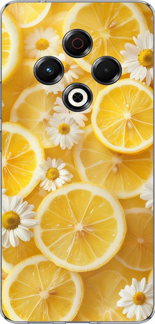 Tecno Spark 30 Uyumlu Limon Dilimleri ve Papatya Desenli Baskılı Silikon Kılıf