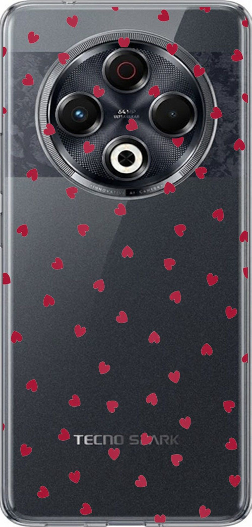 Tecno Spark 30 Uyumlu Kırmızı Kalpler Tasarımlı Baskılı Silikon Kılıf