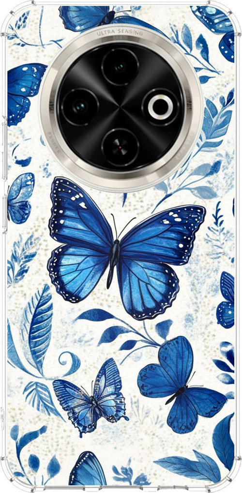 Tecno Spark 30C Uyumlu Mavi Kelebekler Baskılı Silikon Kılıf