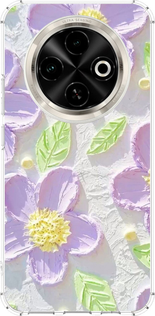 Tecno Spark 30C Uyumlu Mor Papatyalar Sulu Boya Baskılı Silikon Kılıf