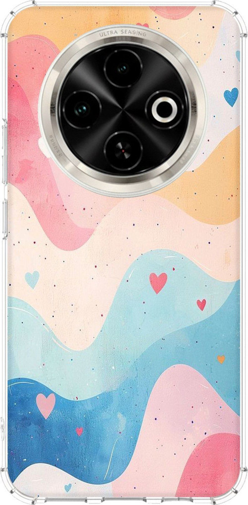 Tecno Spark 30C Uyumlu Pastel Renkli Dalgalı ve Kalp Baskılı Silikon Kılıf
