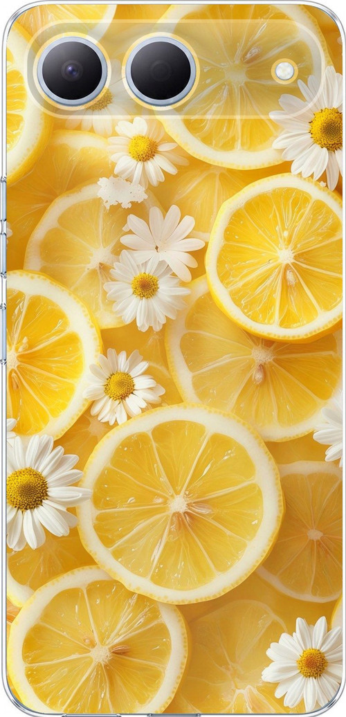 Tecno Spark 40 5G Uyumlu Limon Dilimleri ve Papatya Desenli Baskılı Silikon Kılıf