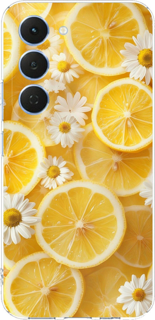 Tecno Spark 40 Pro Uyumlu Limon Dilimleri ve Papatya Desenli Baskılı Silikon Kılıf