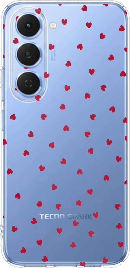 Tecno Spark 40 Pro Uyumlu Kırmızı Kalpler Tasarımlı Baskılı Silikon Kılıf