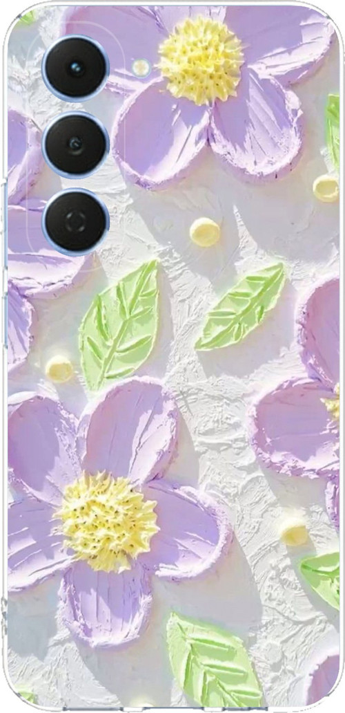 Tecno Spark 40 Pro Uyumlu Mor Papatyalar Sulu Boya Baskılı Silikon Kılıf