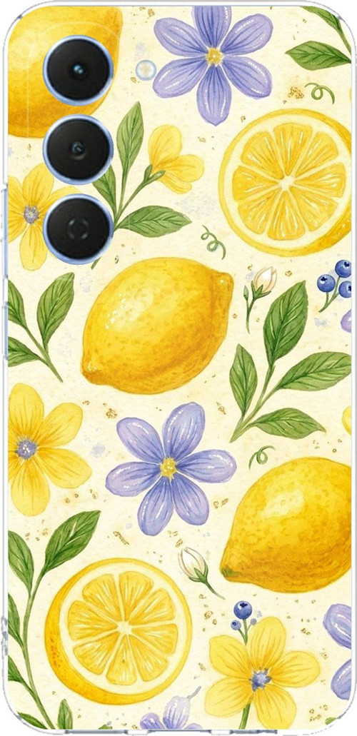 Tecno Spark 40 Pro Uyumlu Sulu Boya Limon ve Çiçek Desenli Baskılı Silikon Kılıf