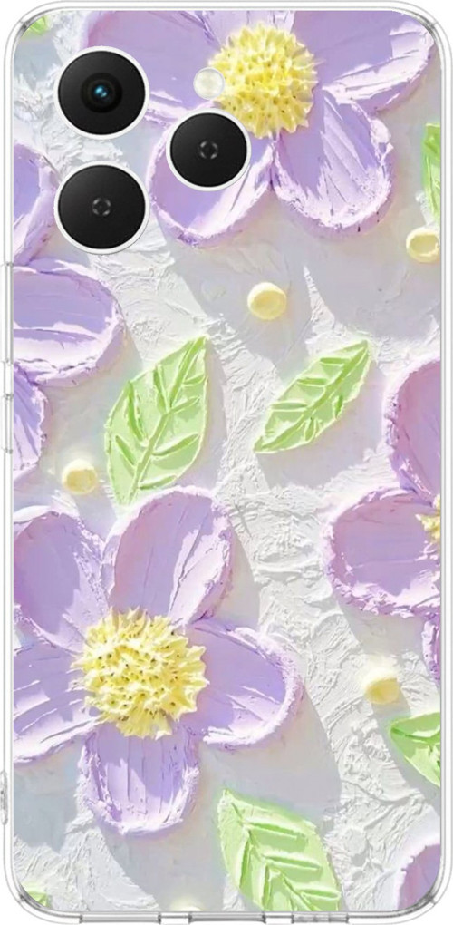 Tecno Spark 40 Uyumlu Mor Papatyalar Sulu Boya Baskılı Silikon Kılıf