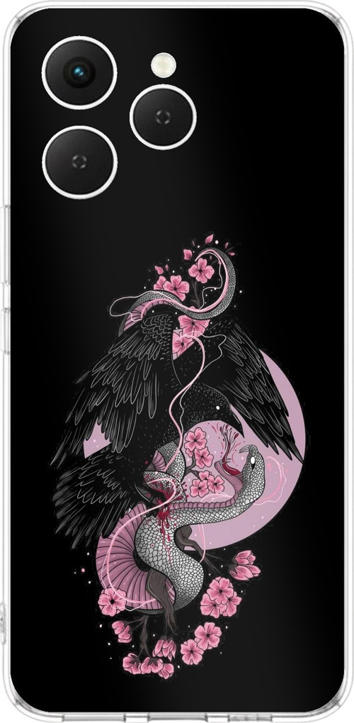 Tecno Spark 40 Uyumlu Pembe Siyah Yılan Baskılı Silikon Kılıf